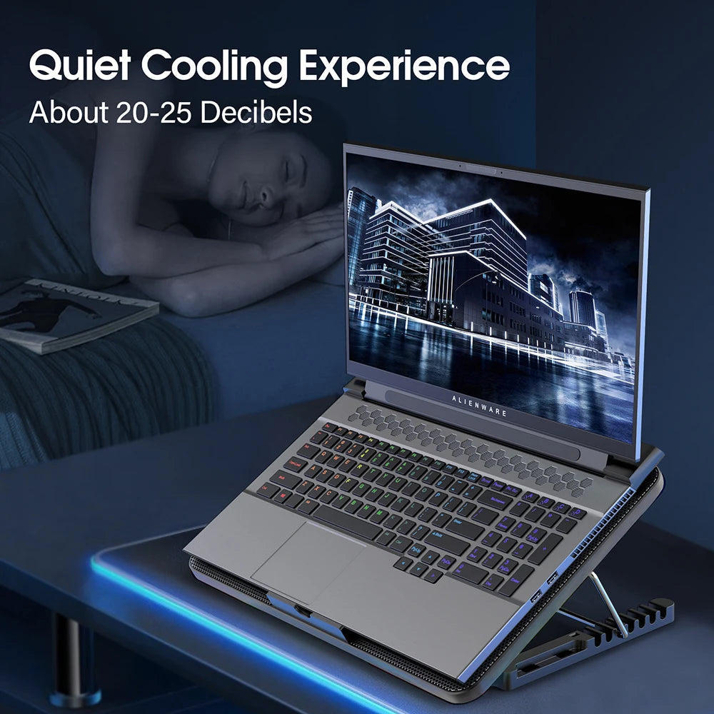 Coolcold 15.6-17.3inch Laptop Cooling Pad with 6 Quiet Fans,7 Height Wind Speed Adjustable,Laptop Cooer With Mobile Phone holder Solveify