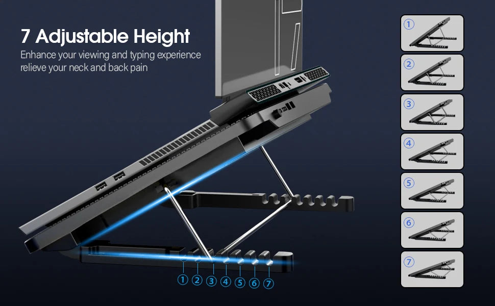 Coolcold 15.6-17.3inch Laptop Cooling Pad with 6 Quiet Fans,7 Height Wind Speed Adjustable,Laptop Cooer With Mobile Phone holder Solveify