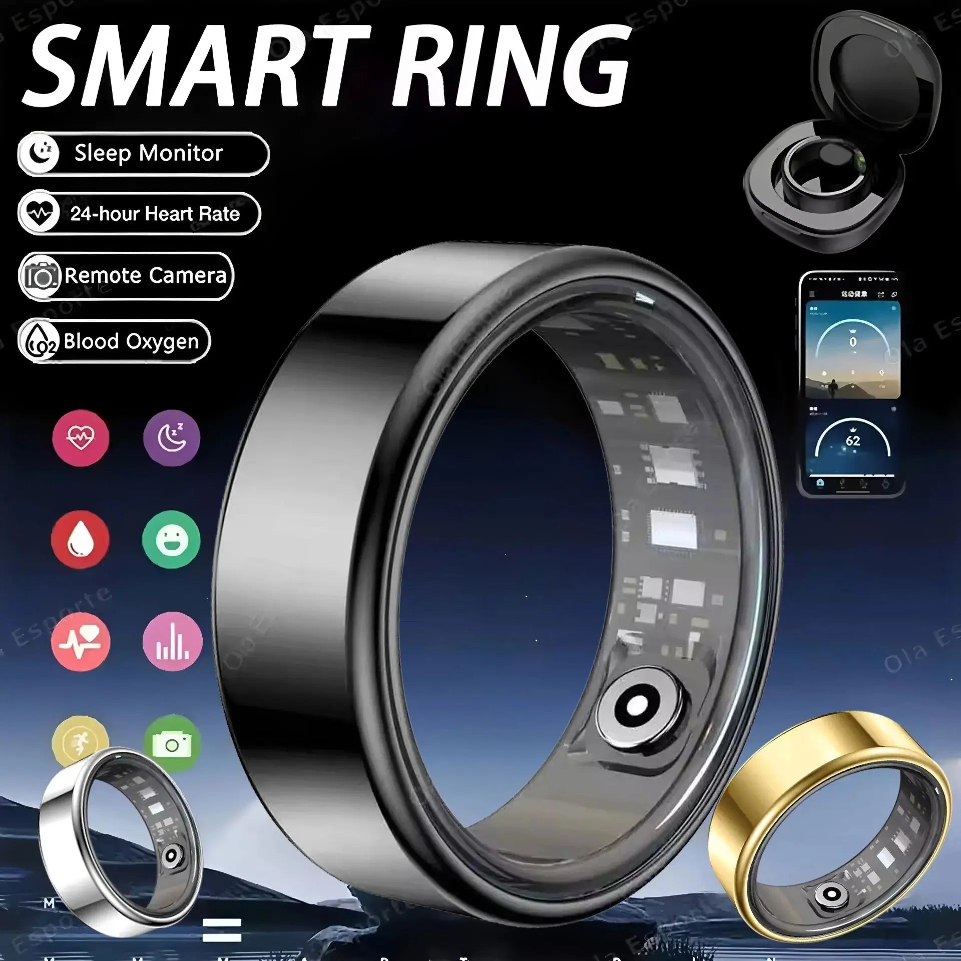 R10 Smart Ring with Charging Dock Men Women Health Sleep Heart Rate Monitoring IP68 & 5ATM Waterproof Multi-sport Mode Solveify